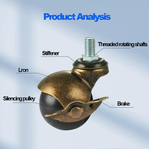 Heavy Duty Vintage Furniture Casters With Ridiculously Smooth Rolling Swivel Antique Ball Wheels For Coffee Table Sofa Cabinet Universal Flat Bottom Replacement Set Of 4 detailed analysis showing components like silencing pulley and threaded shafts.