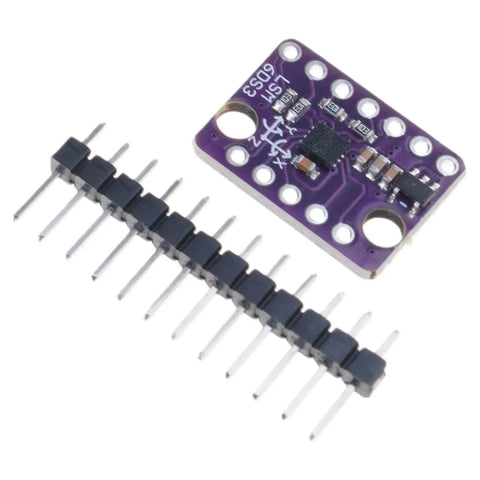 Low Power 6 Axis Motion Sensor Module With Adjustable Range For IoT, Robotics, And Wearables, Dope Accelerometer And Gyroscope Tracking For Real Time Orientation, Vibration Analysis, And Battery Powered Projects, purple PCB with pin header