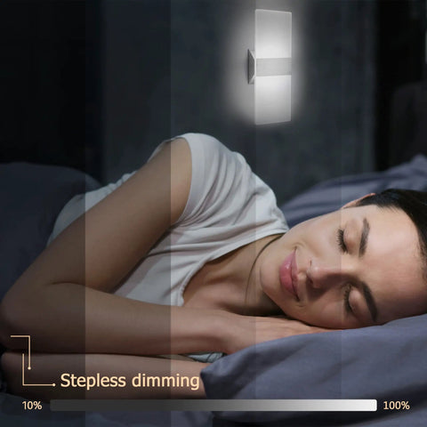 Woman sleeping under No-Fuss Set of Two Modern Wall Sconces with Stepless Dimming and Three Color Temperature Adjustable LED