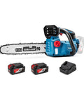 Brushless Cordless Chainsaw With 12 Inch Bar 20V Power, Snappy 12 Meter Per Second Chain Speed, Tool Free Tensioning, Auto Oiler, Includes Two 4.0Ah Batteries And Charger, Great For Yard Work, Pruning, And Wood Cutting on white background