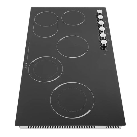 Quick Cookin' Electric Ceramic Cooktop With Five Adjustable Burners Infrared Stove Top top view showing smooth glass surface and controls.