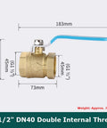 Heavy Duty Solid Brass Ball Valve With Double Internal Thread One Point Five Inch Straight Through Shut Off for plumbing lines