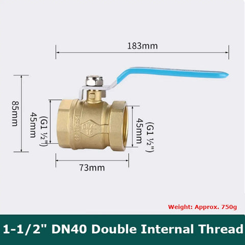 Heavy Duty Solid Brass Ball Valve With Double Internal Thread One Point Five Inch Straight Through Shut Off for plumbing lines