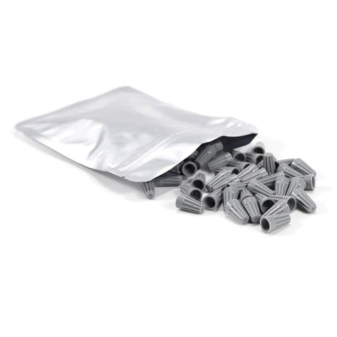 100 Piece Grey P1 Spring Insert Wire Connectors Set for Twist Caps Terminals Nuts and Electrical Connections spilling from bag