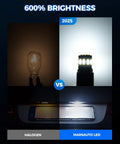 Comparison of halogen bulb and 194 LED Bulb For License Plate Light Pack Of 10, 6000K Super White LED brightness.