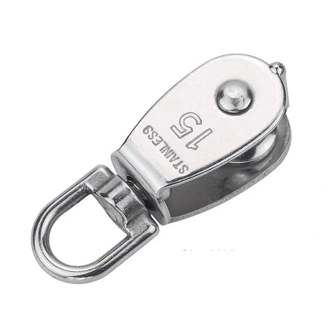 6 Pack M15 Single Pulley Block Set For Hanging Wire Towing And Lifting Rope Cable Roller Swivel Wheel Built Like A Tank With Durable Stainless Steel Construction And 360 Degree Rotation For Heavy Duty Rigging, stainless steel pulley with swivel ring