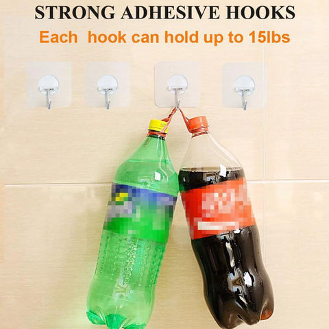 Heavy Duty Adhesive Hooks Up To 15 Lbs With 180 Degree Rotating Design holding two soda bottles