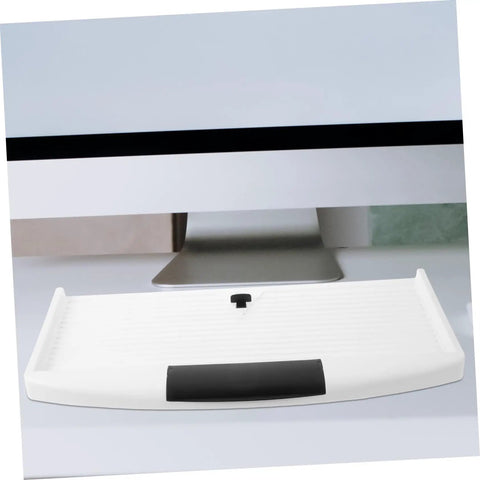 Slick Slide Out Under Desk Keyboard Tray With Heavy Duty Clamp Mount brings zero clutter, featuring white ABS material and smooth surface.