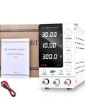 Variable Lab DC Power Supply 32V 10A Regulated Switching Bench Power Source With 4 Digit LED Display, manual, and cables