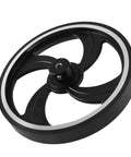 kousoer Encoder Wheel Bore 6mm Aluminum Rubber Measuring Wheel Black Heavy with slotted design and silver rim.