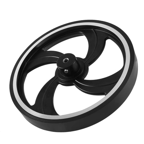 kousoer Encoder Wheel Bore 6mm Aluminum Rubber Measuring Wheel Black Heavy with slotted design and silver rim.