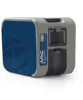 Slick Single Sided ID Card Printer For Hustle Ready Shops And Offices Compact PVC Badge Maker in gray and blue design.