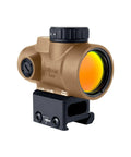 MRO SD 1x25 Green Dot Sight with Adjustable LED 2.0 MOA on full co-witness mount, coyote brown anodized, angled view