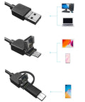 Connectors for Phone Borescope Endoscope with 6 LED Lights and 3.3ft Flexible Cable, IP67 waterproof, showing USB compatibility.