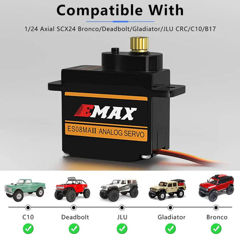 Emax ES08MAII 12g Analog RC Servo For 1 24 Axial SCX24 Bronco JLU Gladiator C10 Deadbolt B17 Upgrade Parts Beefy 2 Kg Cm Torque