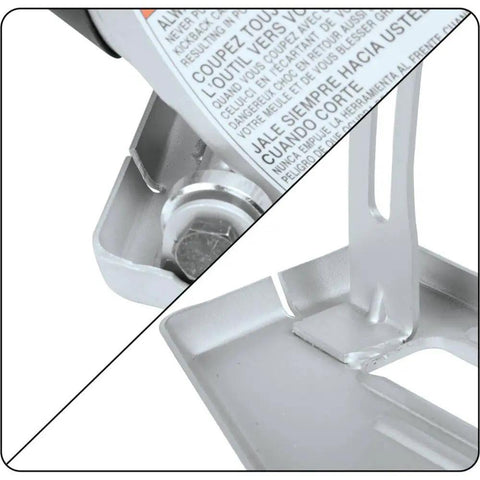 Close-up of the base and adjustment mechanism of the 14 Inch Electric Angle Cutter Powered By A Rugged Fifteen Amp Motor.