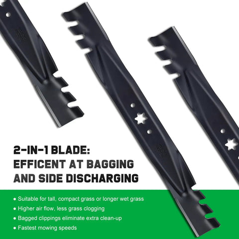 42 Inch Mower Blades Replacement For Cub Cadet Troy Bilt 942 04308 X 942 04308 showing toothed design and 6-point star mount