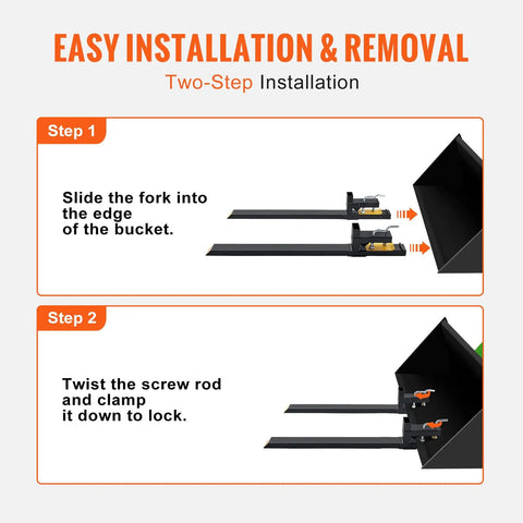 Instructions for Clamp On Pallet Forks 4000 Lb Capacity 60 Inch Heavy Duty Forks for Tractor Attachments installation on bucket