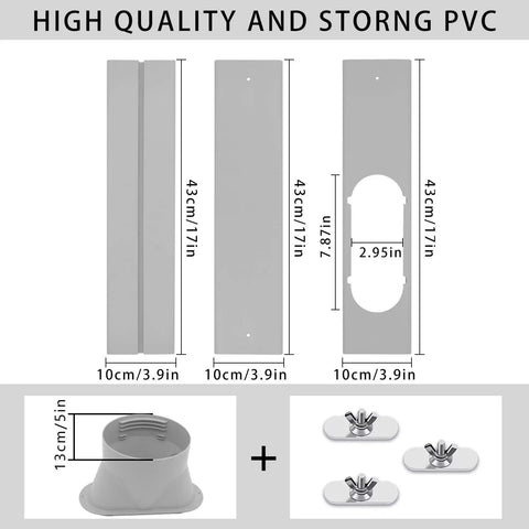 Portable Air Conditioner Window Vent Kit With Adjustable Seal Plates For Sliding Windows Fits 5.1 Inch Exhaust Hose Easy 2 Or 4 Plate Config parts layout
