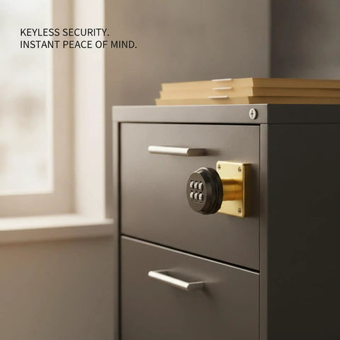 Keyless Mechanical Cam Lock For Drawers Gold Zinc Alloy Cabinet Security with 3 Digit Combination Dial on filing cabinet