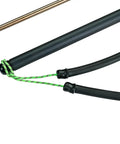 Close-up of 14mm Aluminum Pole Spear for Spearfishing with anodized Ergal shaft, rubber band propulsion, and black finish.