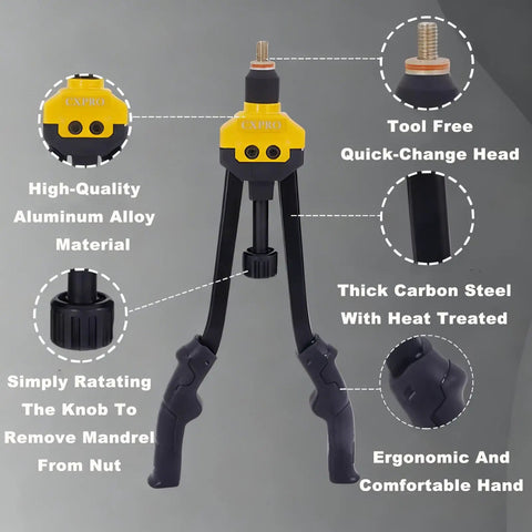 Rivet Nut Tool Kit 16 Inch With 13 Metric And SAE Mandrels 170 Piece Rivet Nut Assortment Set showing features and materials