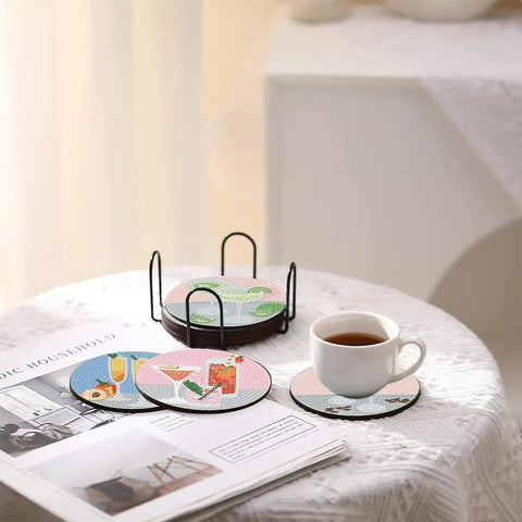 Dope 6 Piece Diamond Painting Coaster Set With Holder For Drinks And Coffee Tables Includes DIY Tools For Trays Glue Pens Perfect Gift