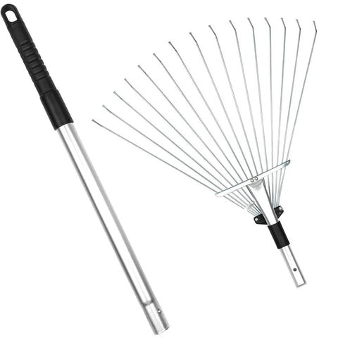 Adjustable Garden Leaf Rake 24 To 63 Inch Telescopic Metal Rake No Hassle Multipurpose Expandable Folding Leaves Yard Rake For Lawn Beds