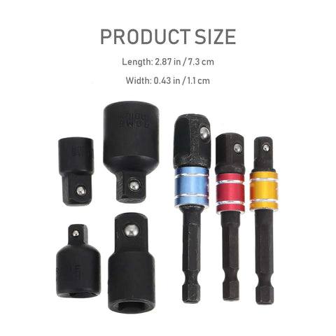 Heavy Duty Steel Socket Adapter Kit Ratcheting Drill Conversion Tool Locking Pin Rings For Mechanics Expanding Sockets Securely To Crush Tight Stubborn Jobs In Style, 2.87 in