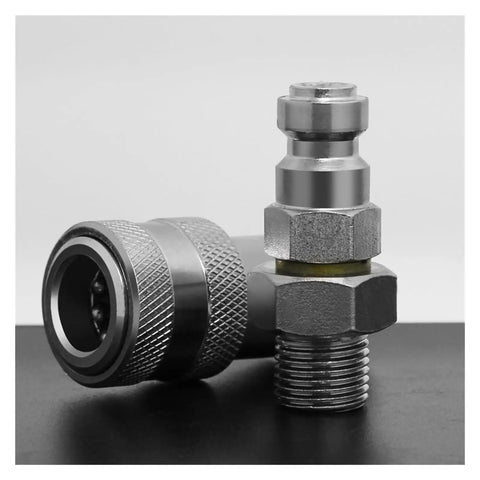 Built Tough Carbon Steel Hydraulic Quick Coupler Designed For High Pressure Systems Smooth M10x1.5 And M16x1 Threads Plug And Play Quick Connect Fittings, showcasing the detailed threaded design.