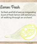 Illustration of lemon slice with text 'Lemon Fresh' highlighting scent for Natural Multi Purpose Cleaner And Wood Polish