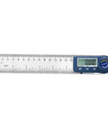 Top Shelf Heavy Duty Digital Angle Finder And 2 In 1 Digital Protractor With Seven Inch Stainless Steel Ruler showing LCD display.