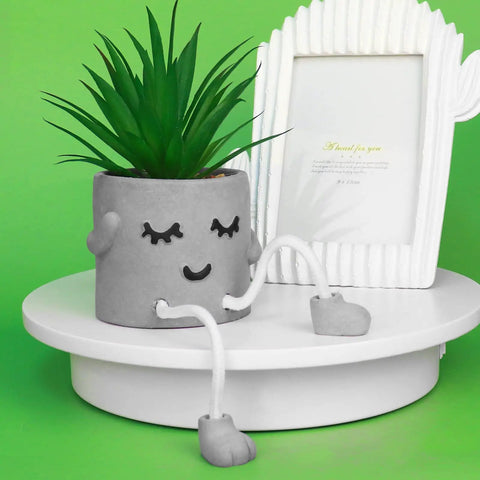 Small Artificial Plant In Cement Pot With Hanging Leg For Home Office Decor Realistic Faux Succulents On Shelf