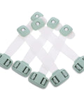 Babyproof Cabinet Locks 5 Pack With Double-Press Latches, green ABS material, 360 degree rotation, easy install for safety.