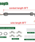 Six Foot Liquid Tight Conduit Kit Pro Grade With One Half Inch Prewired Electrical Whip And Three 10 AWG THHN Copper Wires