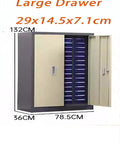 Tough Build Impact Resistant Stainless Steel Hardware Cabinet Featuring Six Spacious Drawers With Adjustable Shelves And Non Slip Base, large drawer dimensions shown.