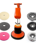 Heavy Duty 17 Inch Floor And Carpet Buffer Machine Workhorse With 2.0 HP Motor 175 RPM 3.4 Gallon Water Tank Built For Commercial And Industrial Floors Scrubbing Polishing And Waxing with accessory discs and brushes