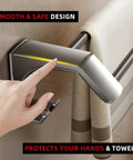 Hand touching 35.4 Inch Double Towel Bar Wall Mounted Rustproof Stainless Steel Aluminum Towel Rack With 4 Fixed Hooks
