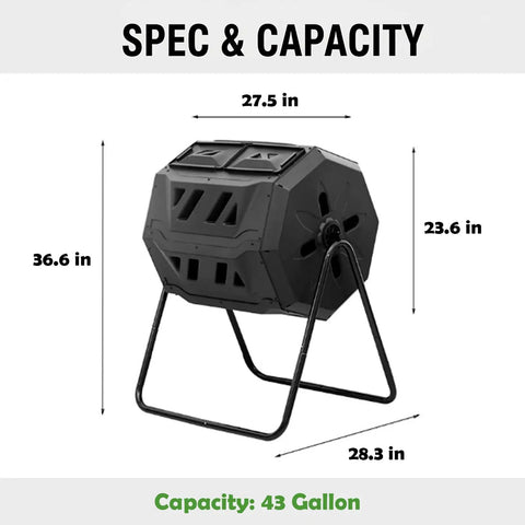 Outdoor Tumbling Composter 43 Gallon Dual Chamber With Black Door Fast Assembly Rotating Compost Bin For Backyard Garden And Yard