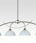 Contemporary Alabaster Frosted Glass Pendant Lighting for Kitchen Island in Brushed Nickel Finish, 4-light fixture with arched stem