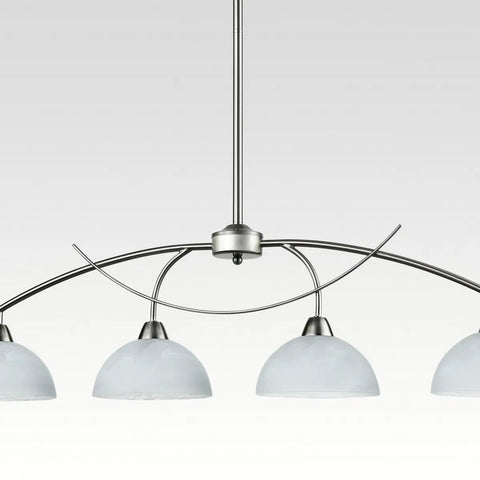 Contemporary Alabaster Frosted Glass Pendant Lighting for Kitchen Island in Brushed Nickel Finish, 4-light fixture with arched stem