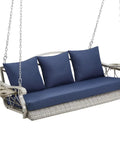 Heavy Duty 900 Lbs Porch Swing Chair For Three Folks Outdoor Rattan Patio Lounge With Cup Holder And Steel Chains Wicker Hanging Bench