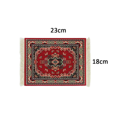 Oriental Carpet Style Dope Mouse Pad For Wireless Mice 28 By 18 Cm Desk Mat In Red Retro Rug Pattern Computer Mousepad Works With Optical And Ball Mice Adds Vintage Vibe To Your Desk Decor; red carpet-style mouse pad with rug pattern and fringed edges