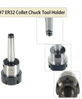 7 Piece ER32 Collet Chuck Tool Holder Set For CNC Milling Lathe And Engraving Machines, Heavy Duty Alloy Steel, shown assembled