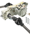 Beefed Up Reverse Gearbox For 4x4 ATV Quad Go Kart And Trike 150cc To 300cc Engine Transfer Case With Forward And Backward Drive Converter Easy Install Off Road Transmission Upgrade, shown with input and shaft details.