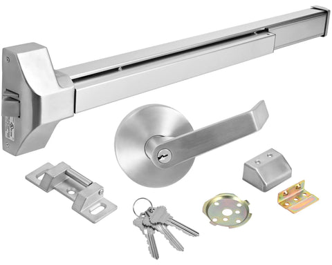 Job Site Ready 304 Stainless Steel Push Bar Panic Exit Device With Exterior Lever Handle UL10C Ansi Grade 1 Certified commercial door hardware components.