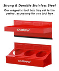 Red Magnetic Toolbox Shelf Set For Any Metal Surface, 4 Piece Organizer with trays and spray can holders, steel with magnets