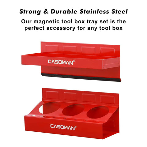 Red Magnetic Toolbox Shelf Set For Any Metal Surface, 4 Piece Organizer with trays and spray can holders, steel with magnets