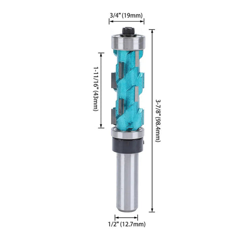 Premium Spiral Flush Trim Router Bit With Double Bearings, Carbide Cutter, 1/2 inch shank, 3/4 inch diameter, woodworking tool