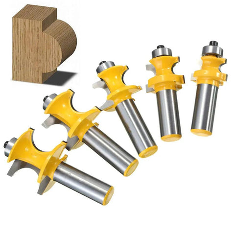 Five Pack One Half Inch Shank Bullnose Router Bit Set with Carbide Tipped Half Round Edge Bits for Bead and Radius Work
